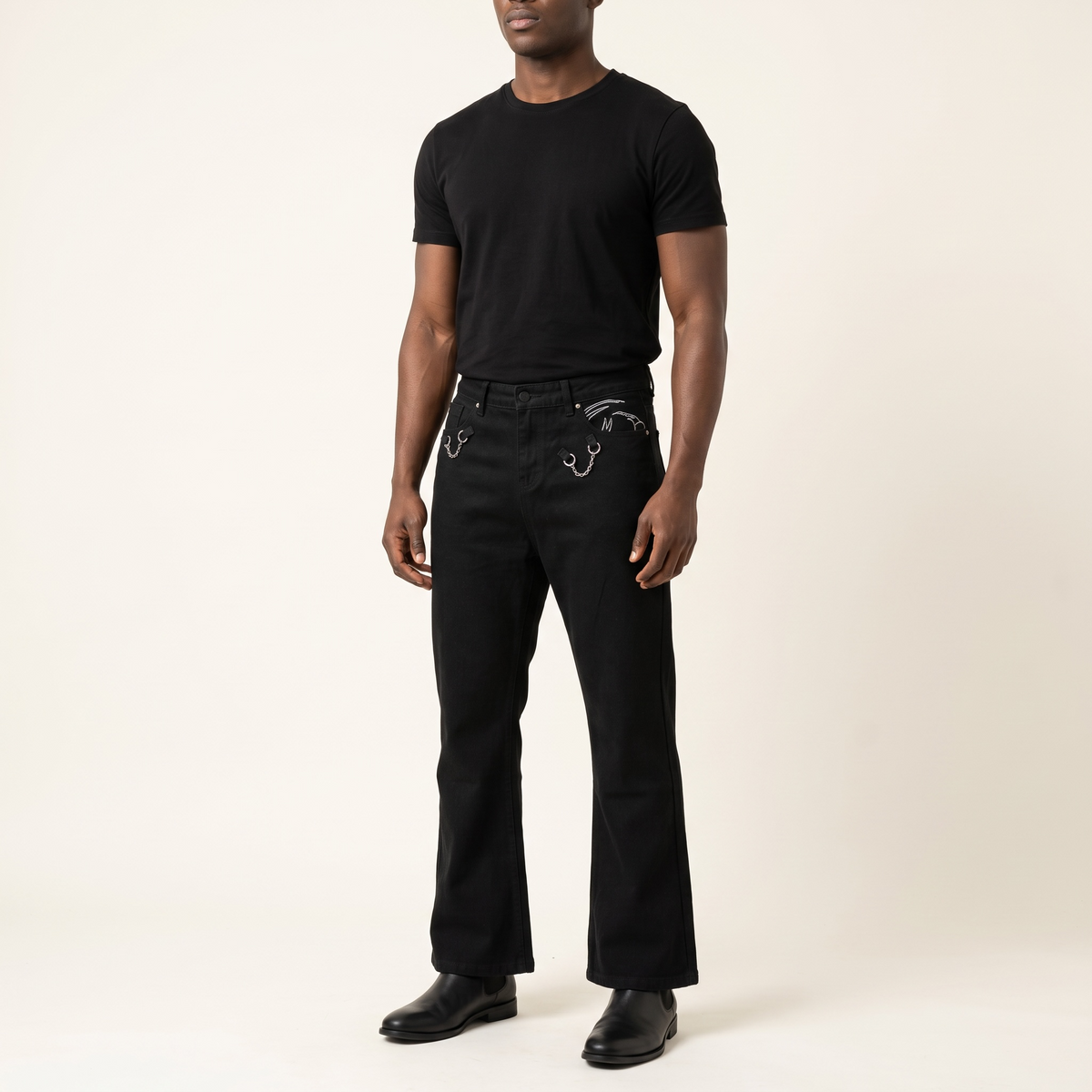 Black Bootcut Chain Denim