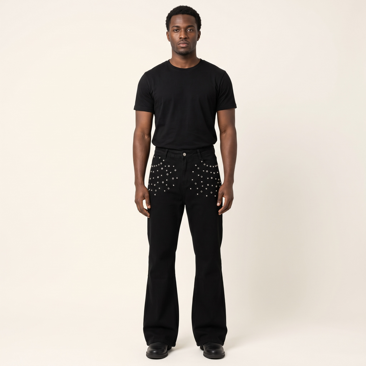 Black Studded Bootcut Jeans