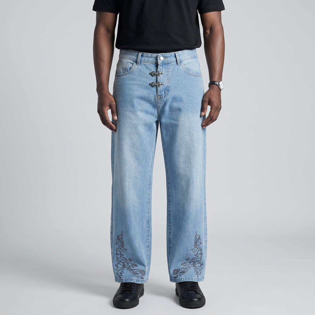 Light Wash Embroidered Jeans
