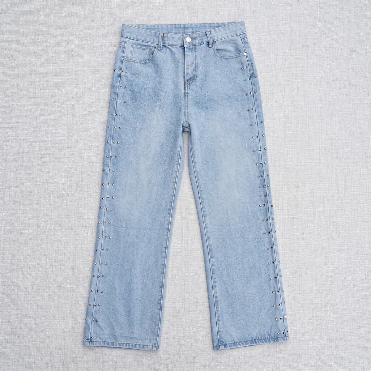 Light Wash Studded Wide-Leg Denim