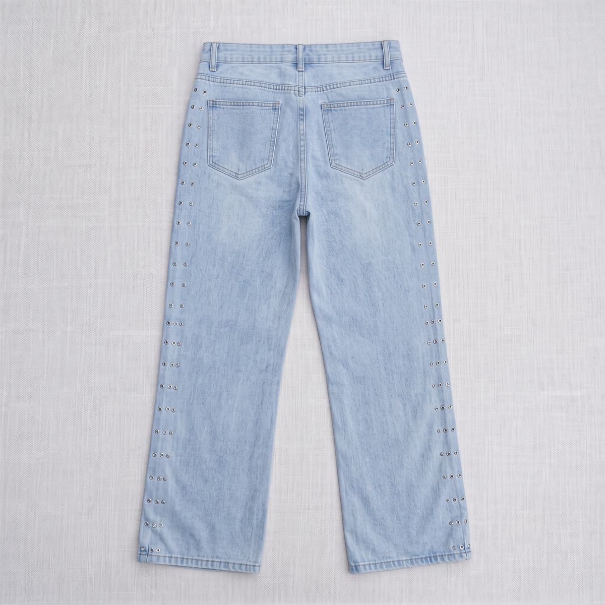 Light Wash Studded Wide-Leg Denim