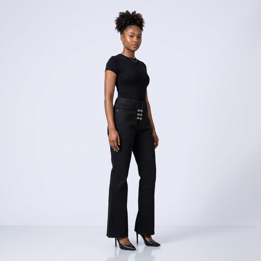 Black Hardware Bootcut Jeans